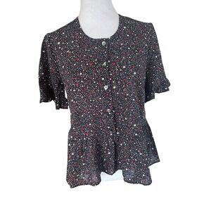 Madewell Red White Blue Stars Top Ruffle Hem SZ S